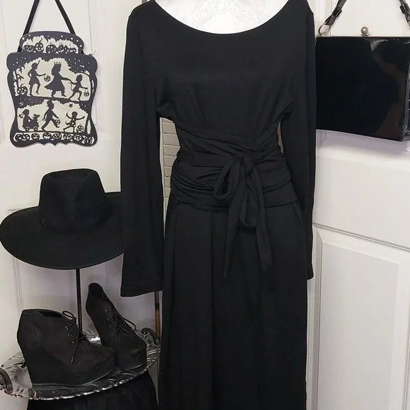 Black Long Sleeve Dress With Fabric Wrap Waist Talbots Large - Picture 11 of 11